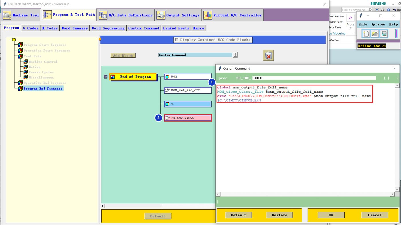 Custom Command CIMCO và khối PB_CMD_CIMCO cuối End of Program