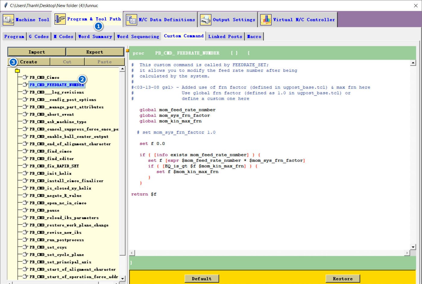 Tab Custom Command, nút Create