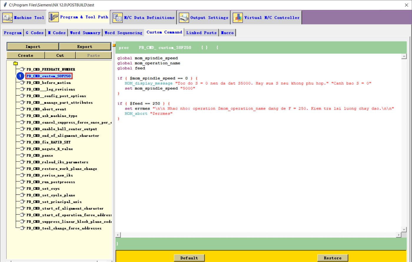 Custom Command PB_CMD_custom_S0F250 với code kiểm tra S và F