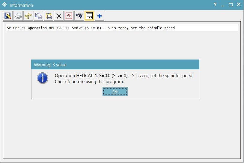 Cửa sổ NX: Warning S value, Operation HELICAL-1 S=0.0